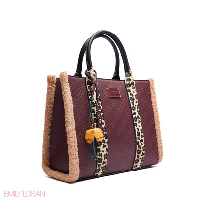 ELEGANT ZEBRA PRINT TOTE BAG WITH FLOWER CHARM - LARGE