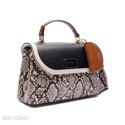 ELEGANT SNAKESKIN TOP-HANDLE FLAP BAG
