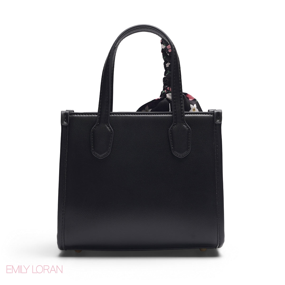 BLACK FLORAL TOTE WITH PINK PRINTS - SMALL