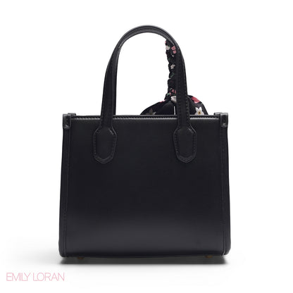 BLACK FLORAL TOTE WITH PINK PRINTS - SMALL