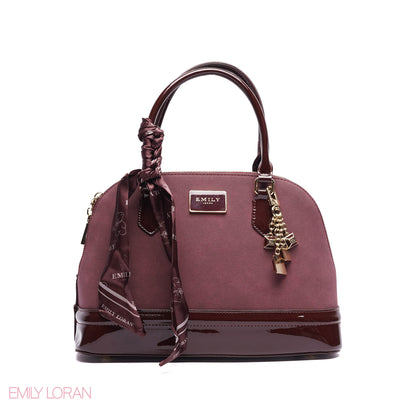 ROUNDED HANDBAG SHINE LEATHER WITH GOLD CHAIN AND SCARF - LARGE