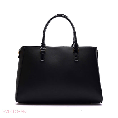 STRUCTURED PANEL TOTE BAG WITH SNAKESKIN TAG
