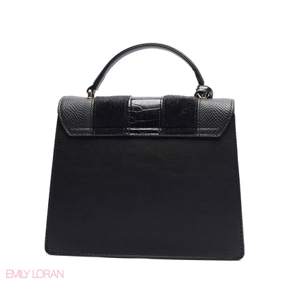 ELEGANT MIXED TEXTURE TOP HANDLE BAG WITH HEART CHARM - MEDIUM