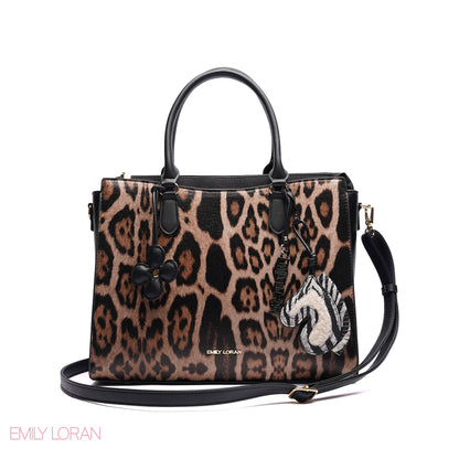 HANDBAG SOFT LEATHER TIGGER PRINT WITH SIMPLE TWO CHARM - MEDIUM