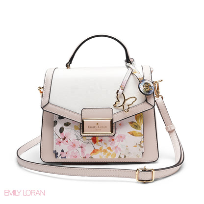 CHIC FLORAL FLAP SATCHEL WITH BUTTERFLY CHARM BAG