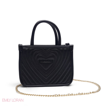 MINI BLACK BAG WITH FLORAL SIDE TRIM & GOLD METAL STRAP