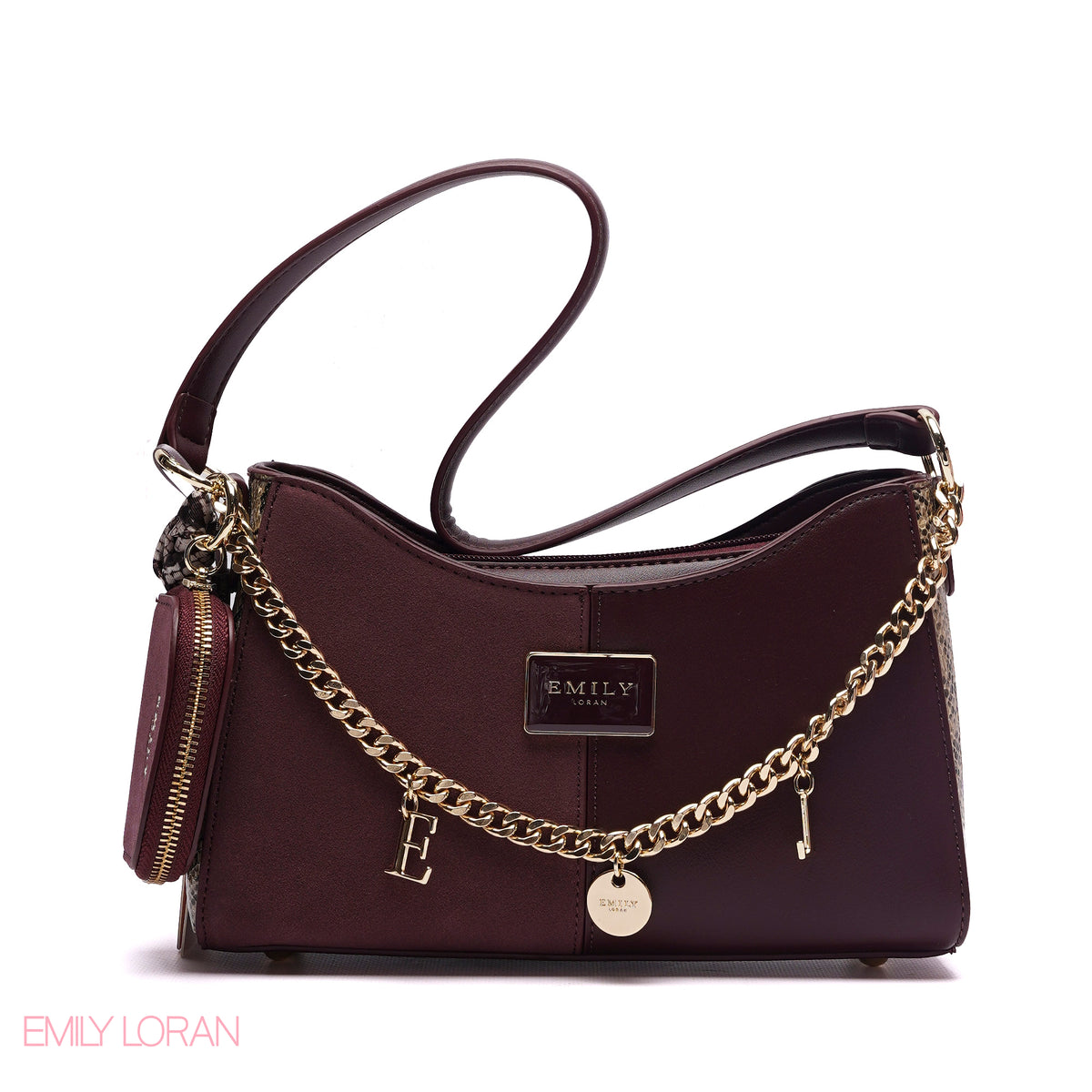 CHIC TWO-TONE SHOULDER BAG SET WITH CHAIN , POUCH AND SCARF