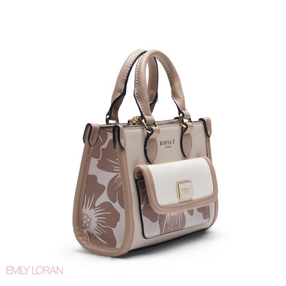 MINI FLORAL BEIGE BAG WITH GOLD METAL STRAP