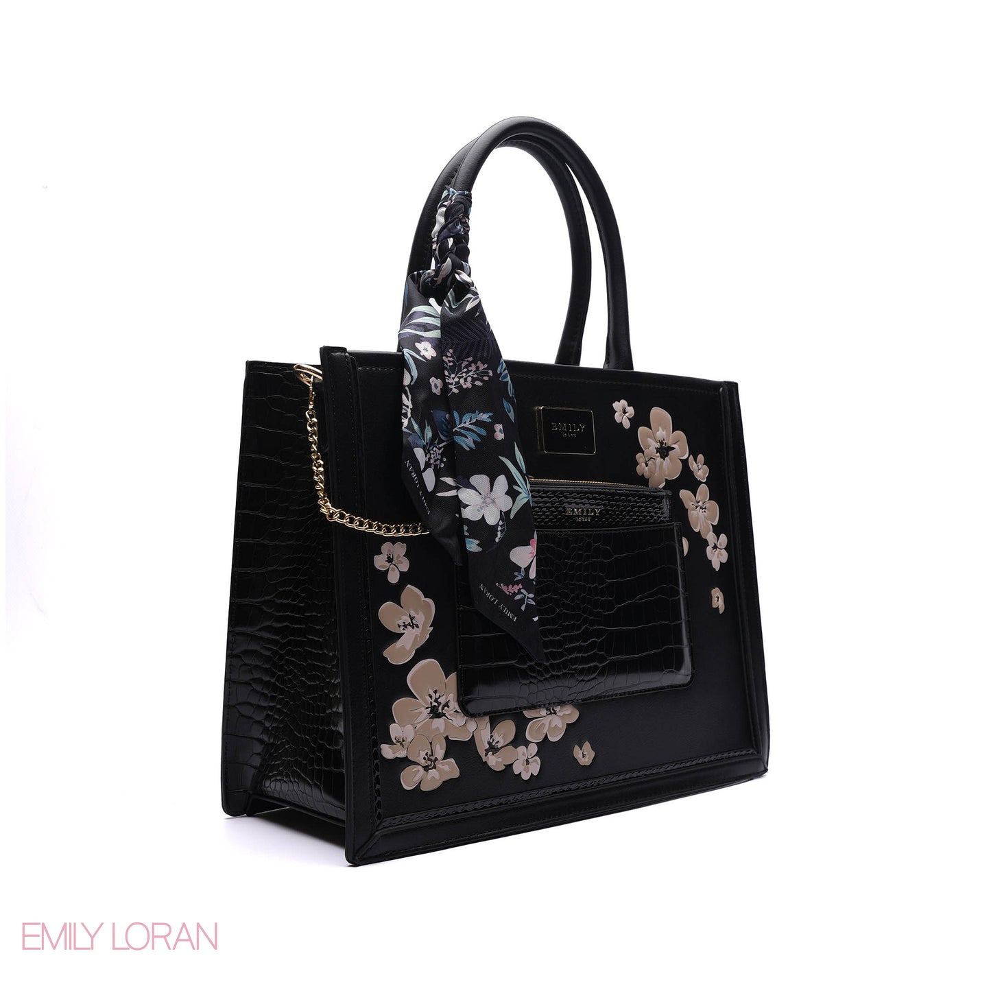 FLORAL EMBROIDERED HANDBAG WITH POUCH
