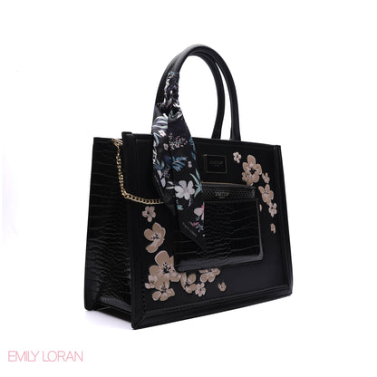 FLORAL EMBROIDERED HANDBAG WITH POUCH