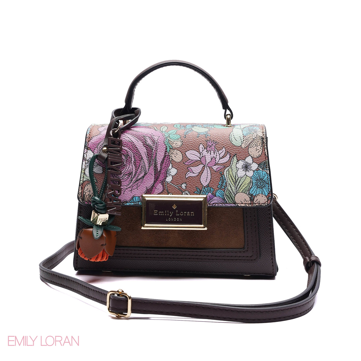 HANDBAG FLOWER PRINT WITH FLOWER CHAIN - SMALL