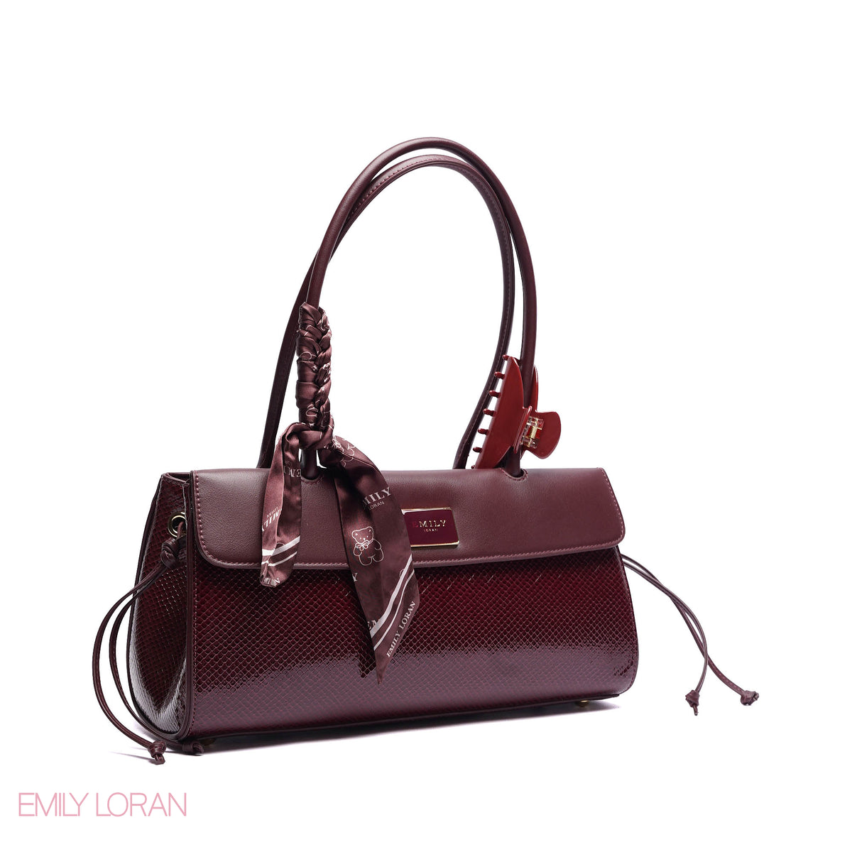 SHOULDER BAG SHINE SNAKE STRUCTURE LEATHER WITH SIMPLE SCARF AND BOOKLET - MEDIUM