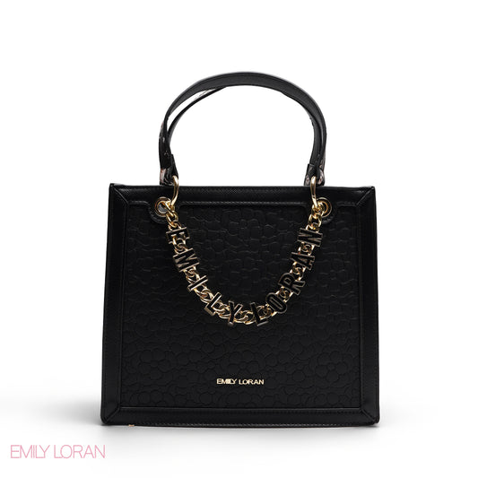 ELEGANT EMBOSSED SQUARE TOTE WITH BRANDED CHAIN BAG