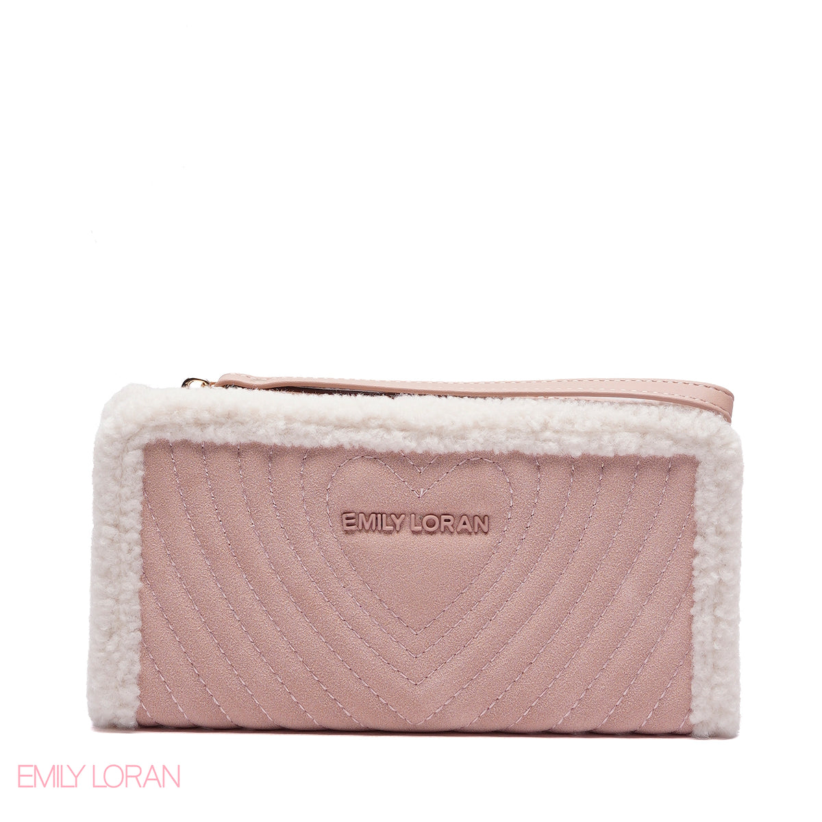 WALLET ROUNDED WITH FUR HEART DESIGN