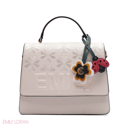 EMBOSSED FLORAL TOP-HANDLE SATCHEL BAG