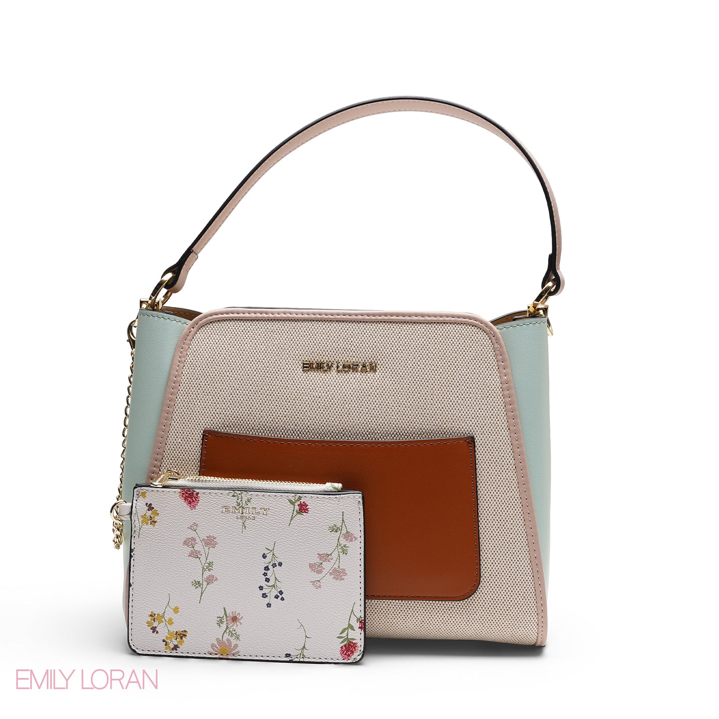 ELEGANT SATCHEL WITH FLORAL POUCH BAG