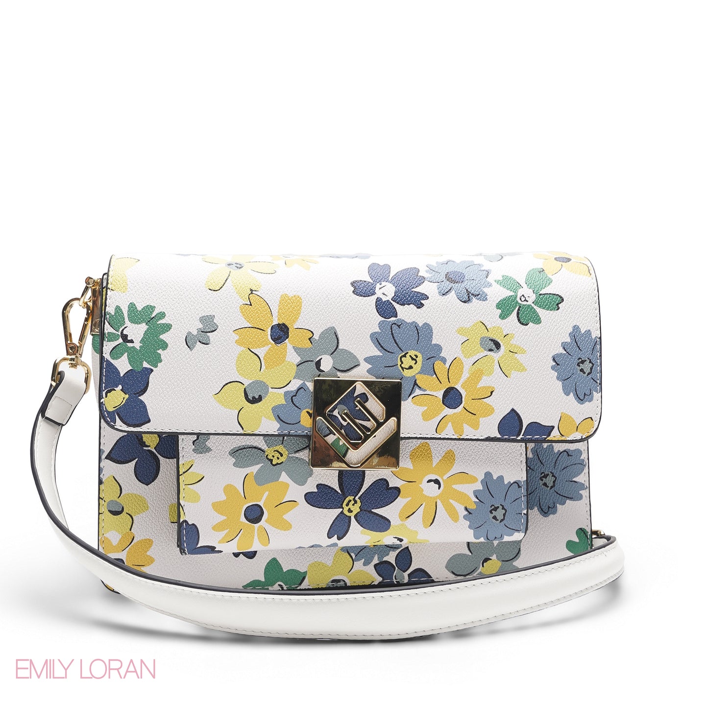 WHITE FLORAL BAG WITH HAND STRAP - MED