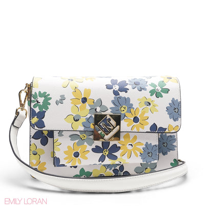 WHITE FLORAL BAG WITH HAND STRAP - MED