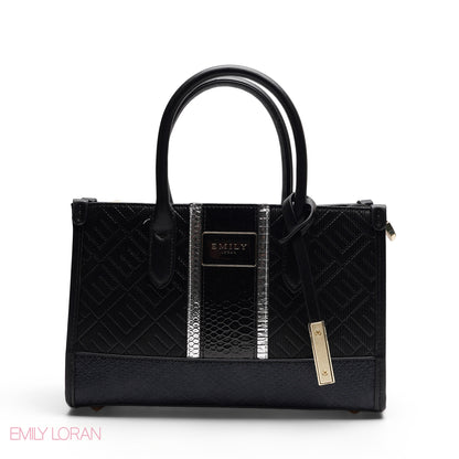 STRUCTURED TEXTURED PANEL TOP HANDLE TOTE BAG - SMALL