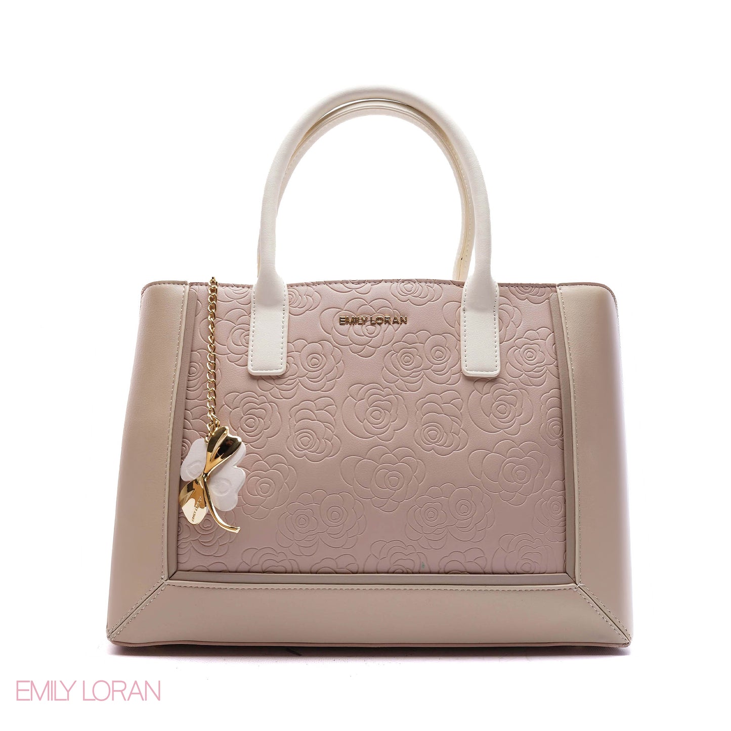 EMBOSSED FLORAL PANELLED SATCHEL BAG - LARGE
