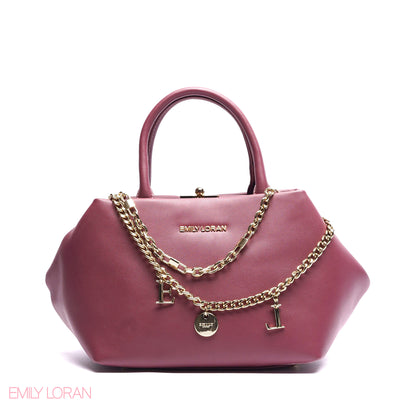 ELEGANT STRUCTURE SATCHEL WITH DETACHABLE STRAP AND GOLD CHARM - SMALL