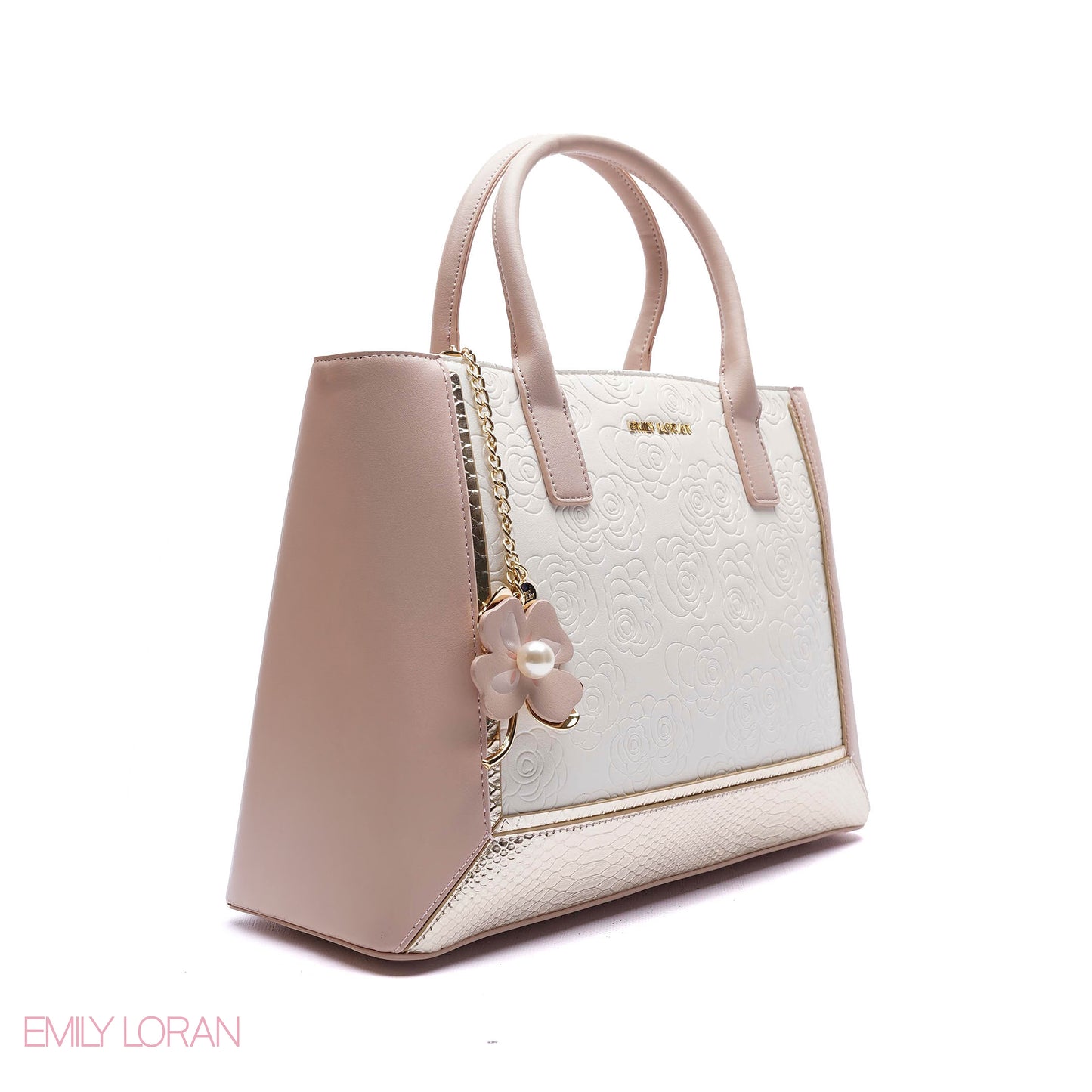 EMBOSSED FLORAL PANELLED SATCHEL BAG - LARGE