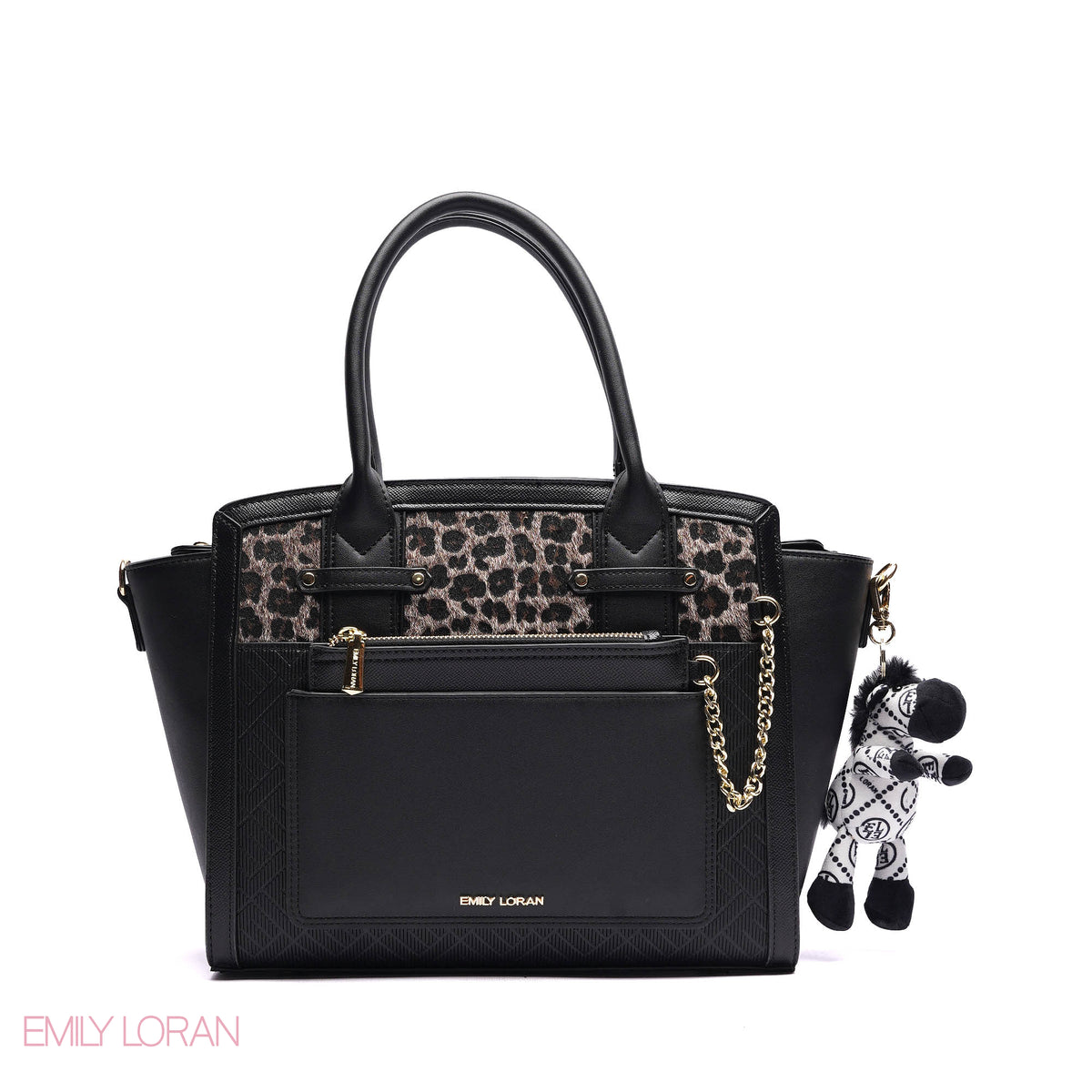 ELEGANT STRUCTURE TOTE BAG WITH ZEBRA CHARM - LARGE