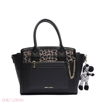 ELEGANT STRUCTURE TOTE BAG WITH ZEBRA CHARM - LARGE