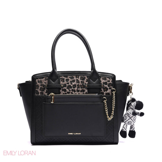 ELEGANT STRUCTURE TOTE BAG WITH ZEBRA CHARM - LARGE