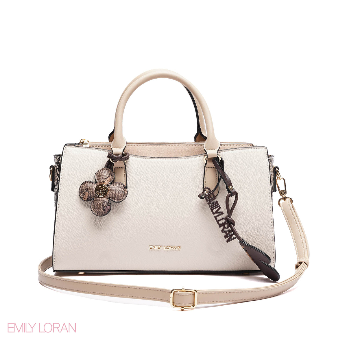 HANDBAG SOFT LEATHER SNAKE PRINT WITH SIMPLE TWO CHARM - SMALL