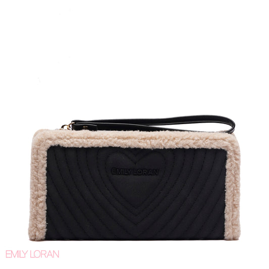 WALLET ROUNDED WITH FUR HEART DESIGN