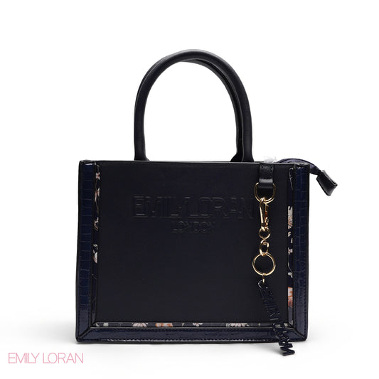 EMBOSSED LOGO SQUARE TOP HANDLE BAG
