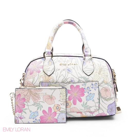 WHITE FLORAL BAG WITH FRONT POUCH - MED