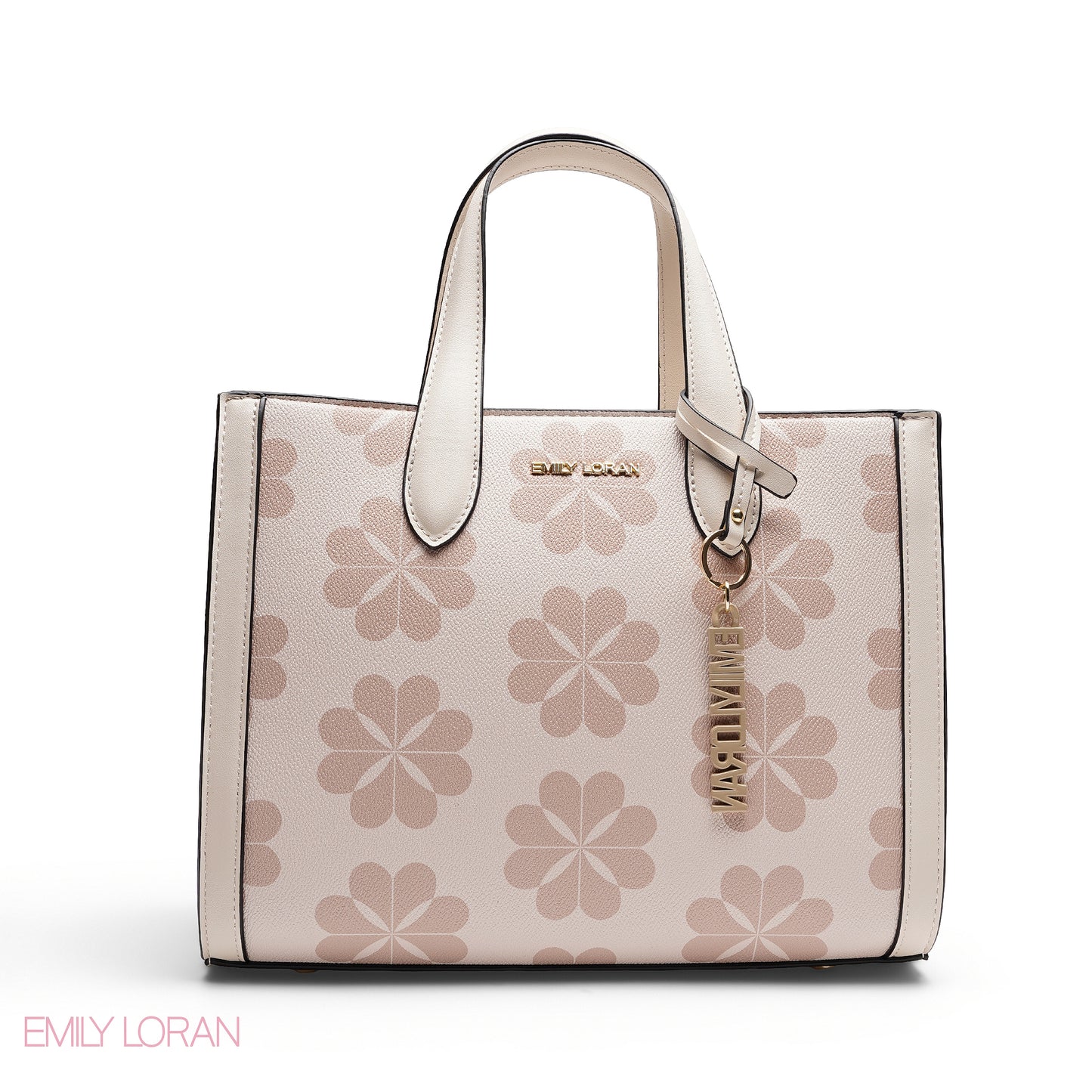 CHIC FLORAL PRINT TOTE WITH LOGO CHARM BAG