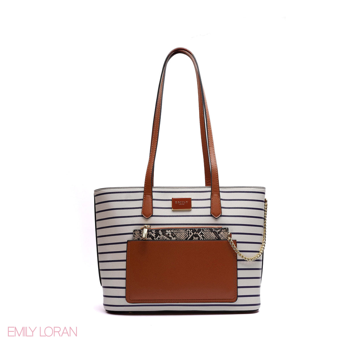 STRIPPED SHOULDER BAG WITH POUCH SNAKE PRINT - MEDIUM