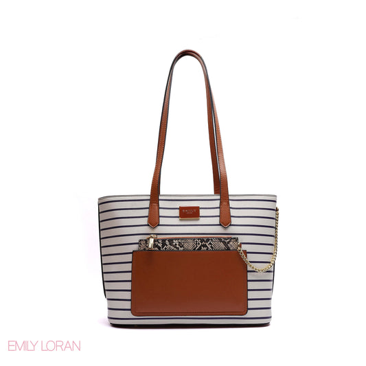 STRIPPED SHOULDER BAG WITH POUCH SNAKE PRINT - MEDIUM