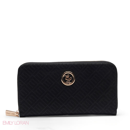 BLACK QUILTED LOGO ZIP-AROUND WALLET
