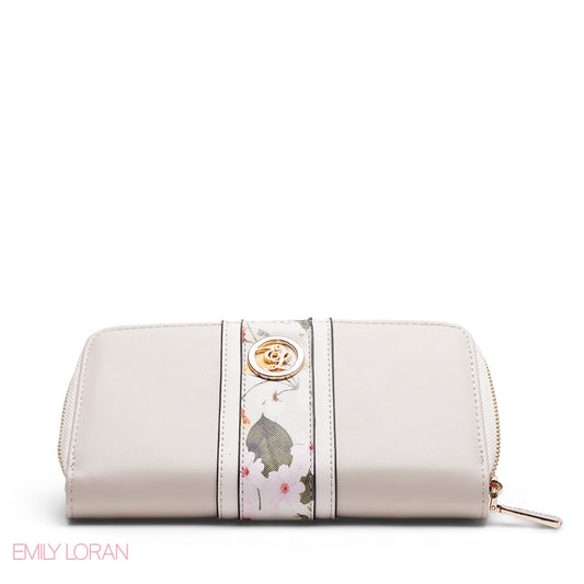 SOFT BEIGE FLORAL ZIP-AROUND WALLET