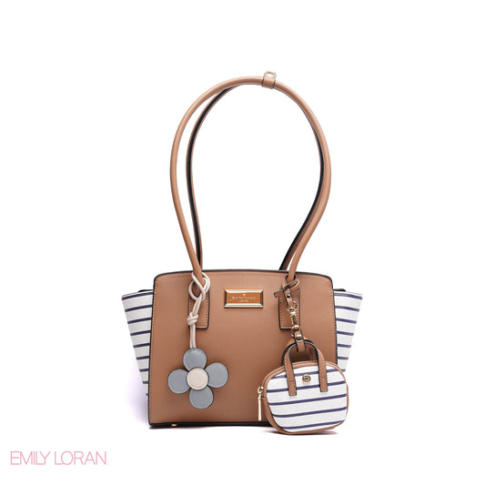 SHOULDER BAG SOFT LEATHER WITH SIMPLE CHARM AND TAGGER POUCH - MEDIUM