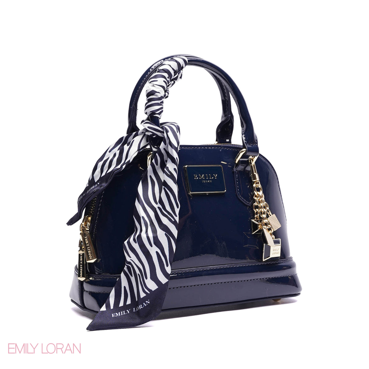 HANDBAG WITH ELEGANT DOME ADJUSTABLE STRAP , SCARF AND CHARM - SMALL
