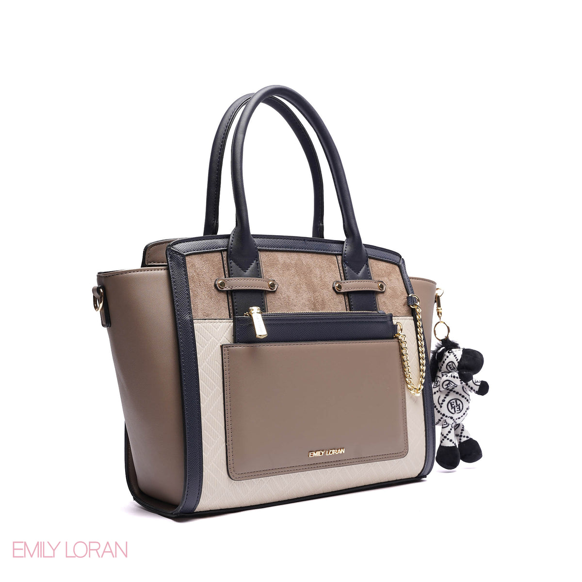 ELEGANT STRUCTURE TOTE BAG WITH ZEBRA CHARM - LARGE