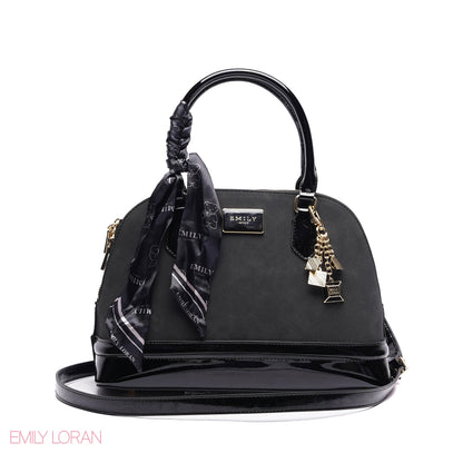 ROUNDED HANDBAG SHINE LEATHER WITH GOLD CHAIN AND SCARF - LARGE