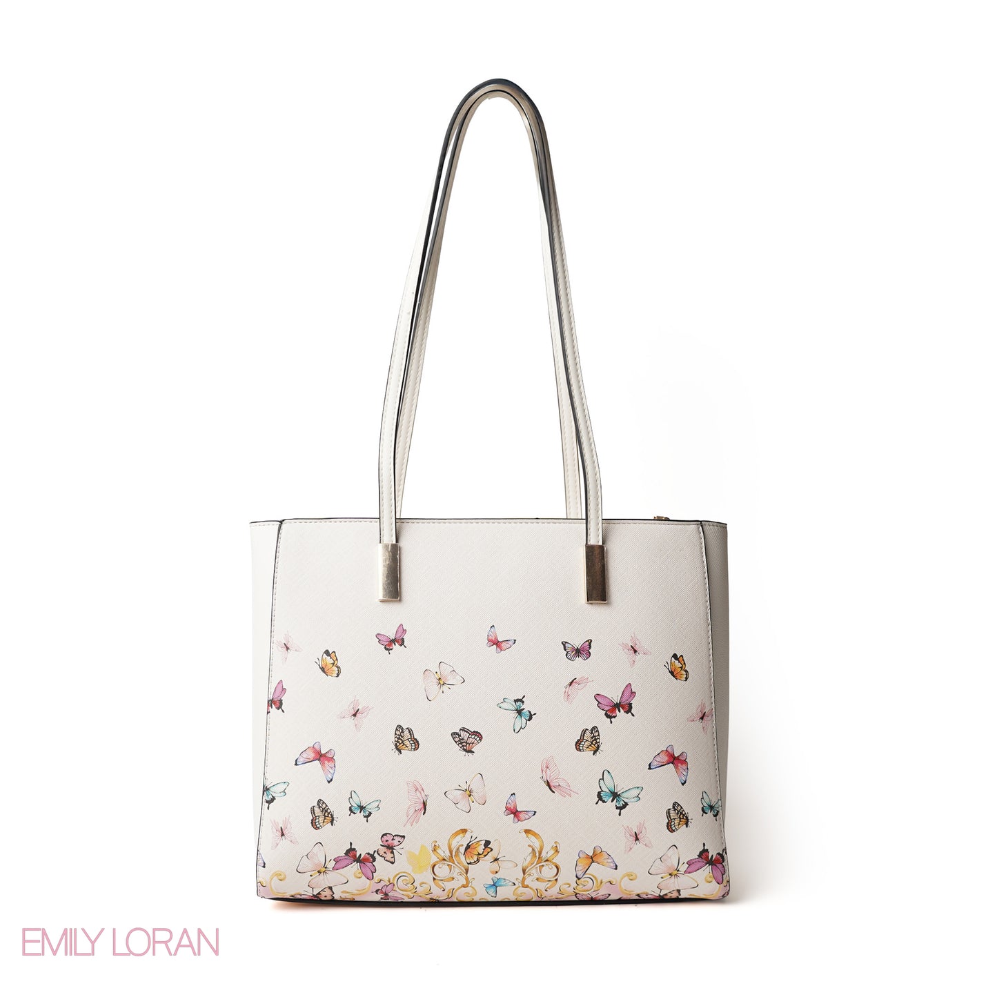 WHITE BUTTERFLY SHOULDER BAG WITH SIMPLE BUFF DETAIL - LARGE
