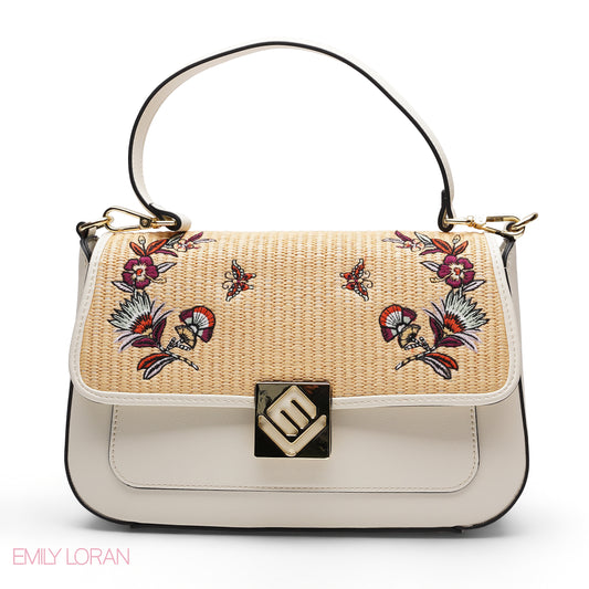 WHITE FLORAL FLAP CROSSBAG