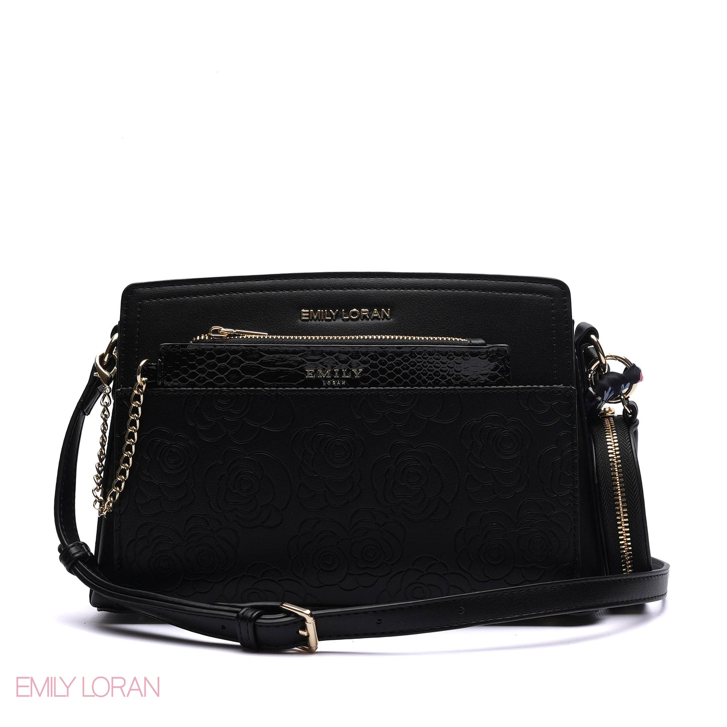 EMBOSSED FLORAL MULTI-TEXTURED CROSSBODY BAG