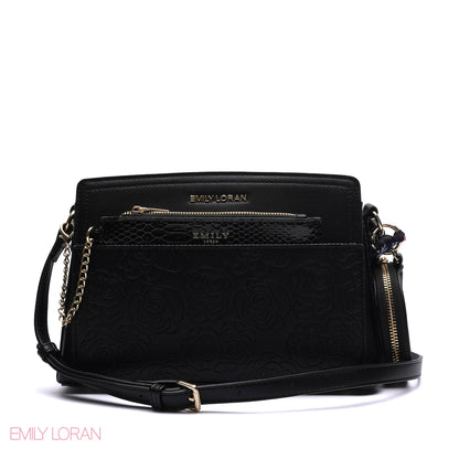 EMBOSSED FLORAL MULTI-TEXTURED CROSSBODY BAG