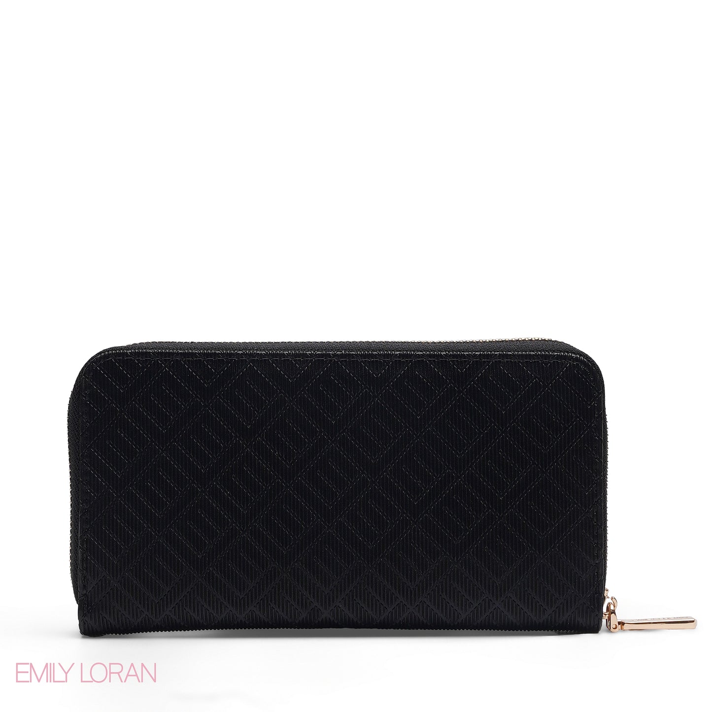 BLACK QUILTED LOGO ZIP-AROUND WALLET