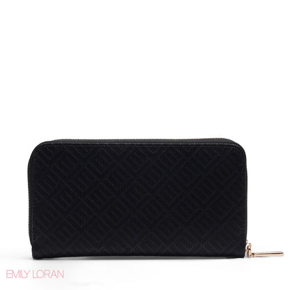 BLACK QUILTED LOGO ZIP-AROUND WALLET