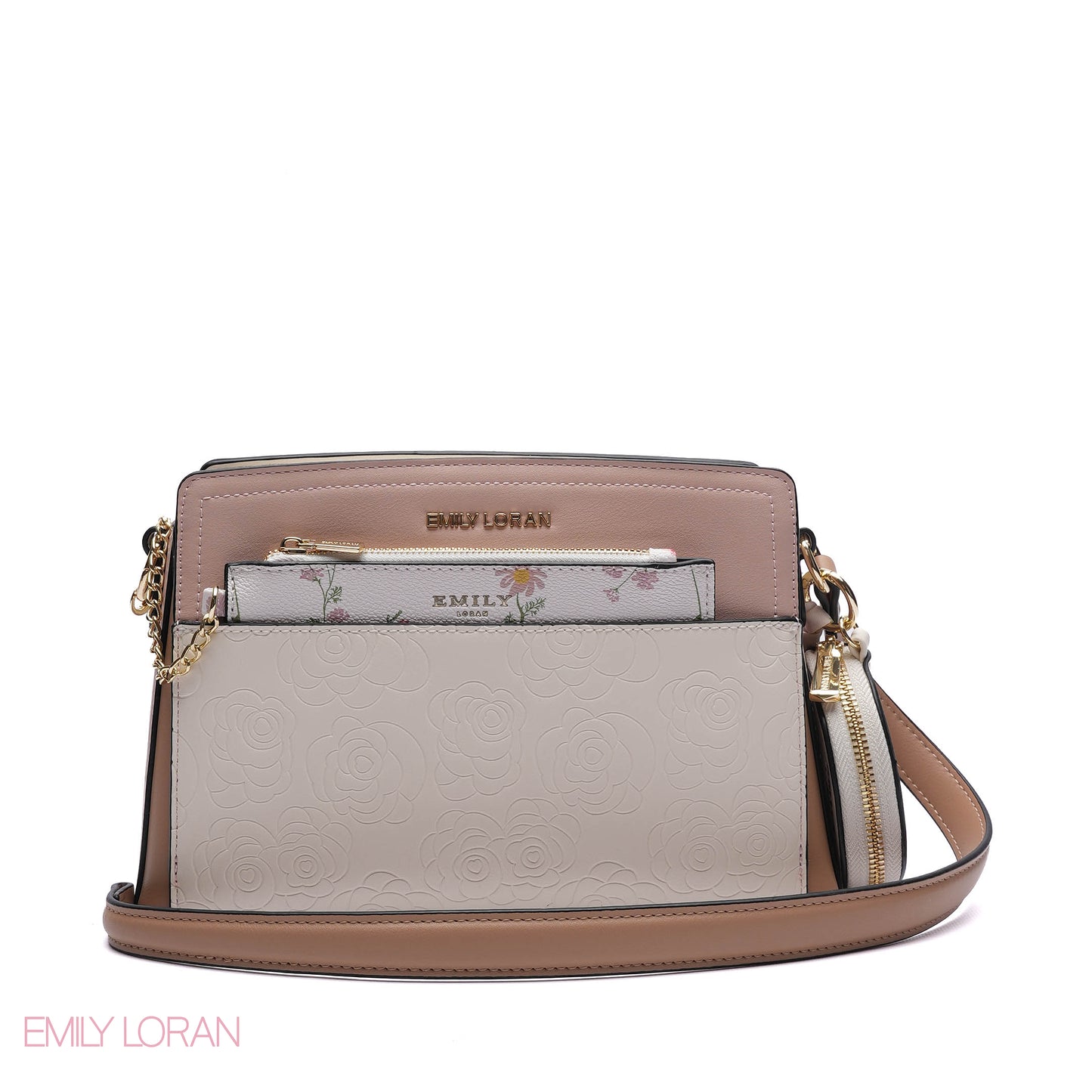 EMBOSSED FLORAL MULTI-TEXTURED CROSSBODY BAG