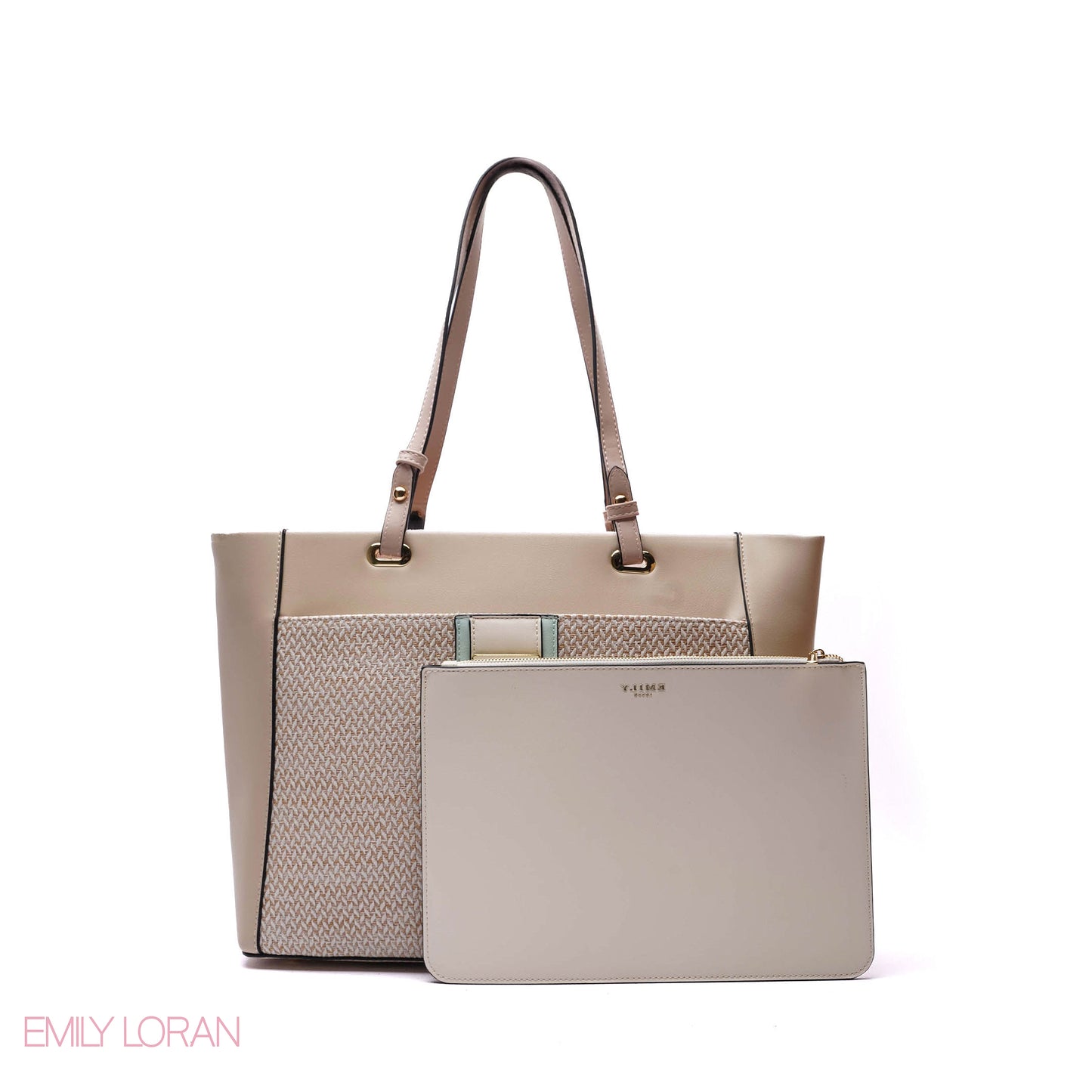 SHOULDER BAG MIX BETWEEN LEATHER AND CLOTH WITH POUCH - LARGE